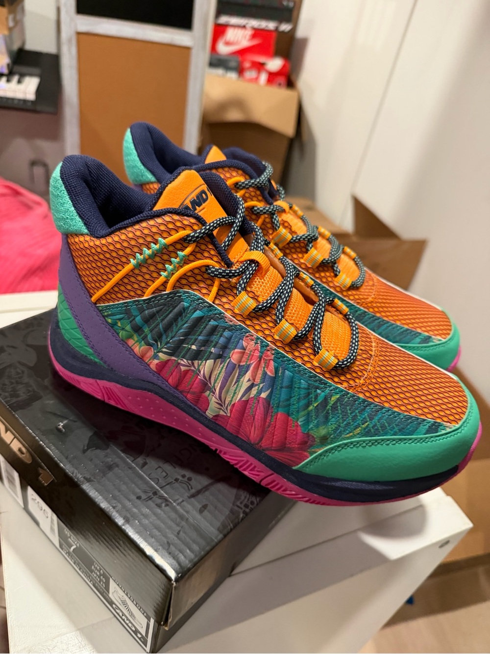 And1 Kids Orange Teal Pink Floral-Print Sneakers